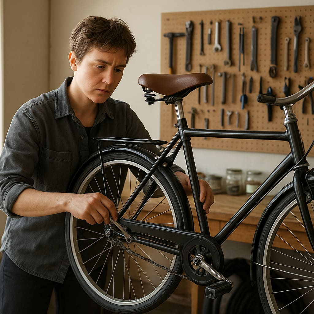 Fahrradwerkstatt mit Mechaniker